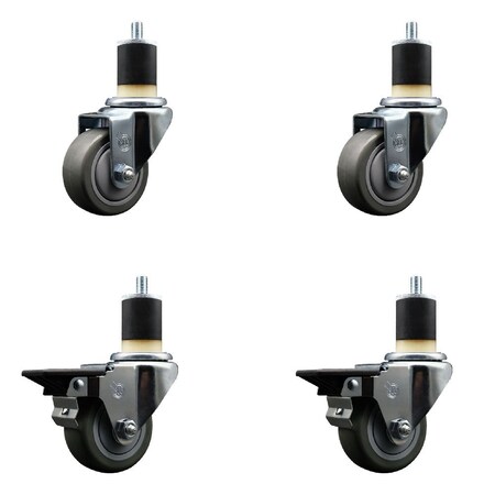 Service Caster 3'' Gray Poly Wheel Swivel 1-7/8'' Expanding Stem Caster Set 2 Brakes, 4PK SCC-EX20S314-PPUB-2-PLB-2-178